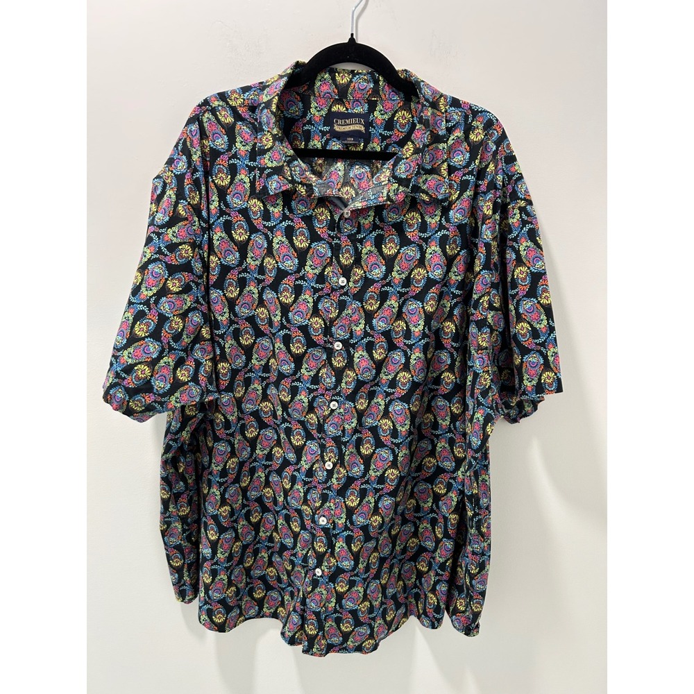 Cremieux Premium Denim Mens 3XB Black Multi Color Paisley Short Sleeve Shirt